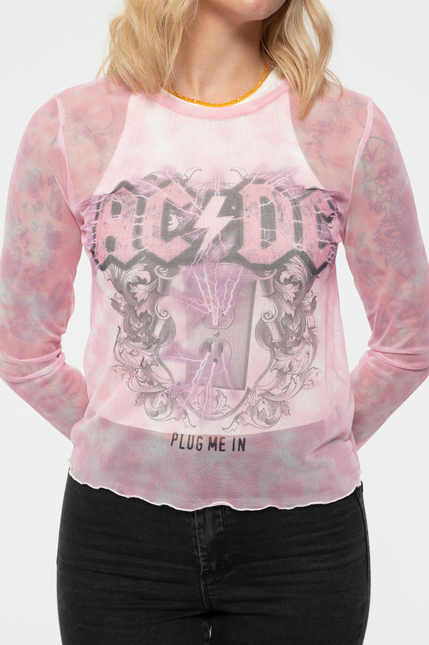AC/DC Plug Me In Long Sleeve Mesh Crop Top product image 3