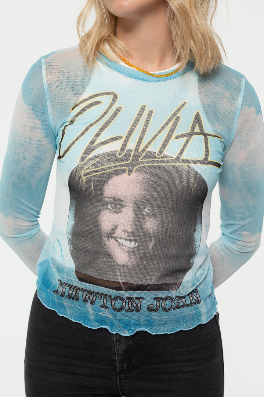 Olivia Newton John Circle Photo Long Sleeve Mesh Crop Top product image 3