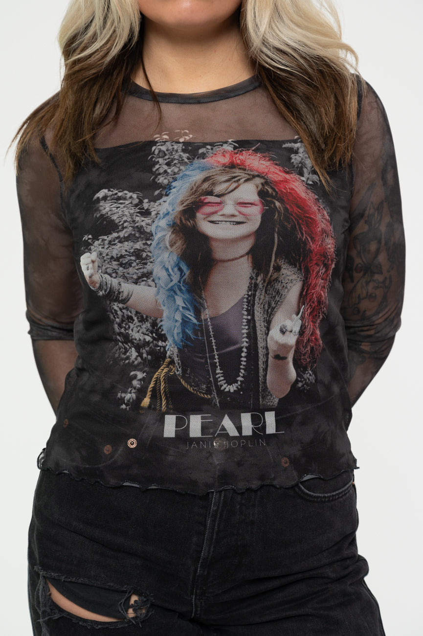 Janis Joplin Pearl Garden Long Sleeve Mesh Crop Top product image 3