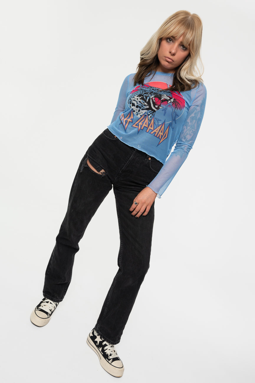 Def Leppard Lightning Leopard Long Sleeve Mesh Crop Top product image 5
