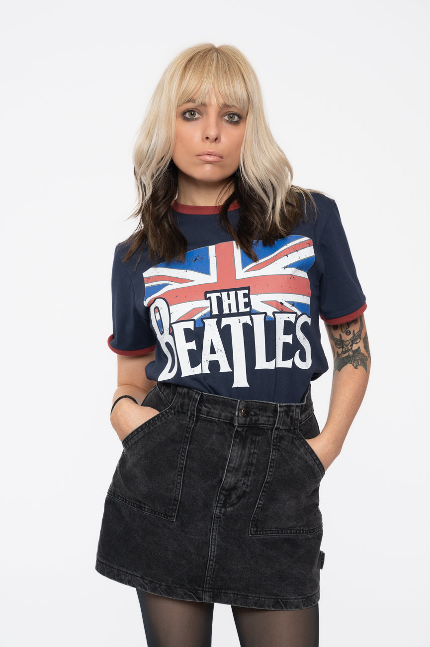 The Beatles Drop T Logo & Vintage Flag Ringer T Shirt product image 1